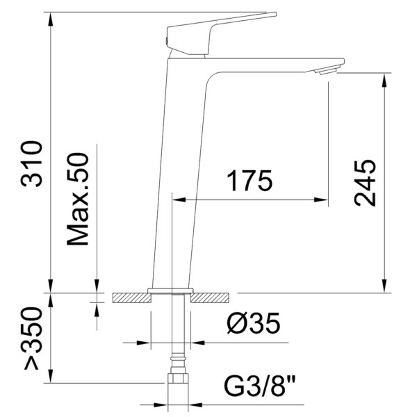 Single-lever basin mixer 245mm 5l/min Vogue Xtreme Matt Black Cold Open - Image 3