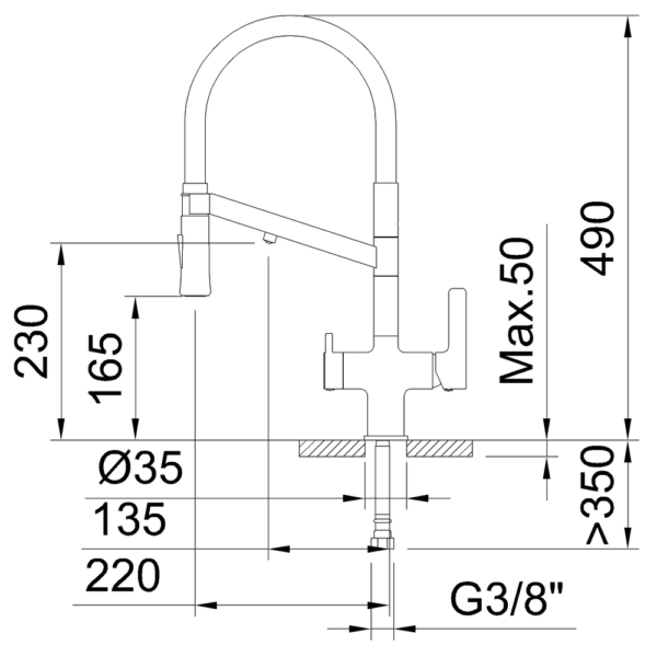 Single-lever sink mixer 165mm 3-way with 2 controls and 2 water outlets for water treatment equipment 2 Functions Chef WT 19 EcoNature Cold Open - Image 4