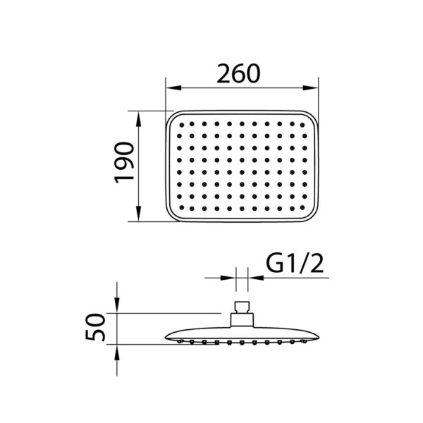 Nine Xtreme head shower 260x190mm Black Matte - Image 2