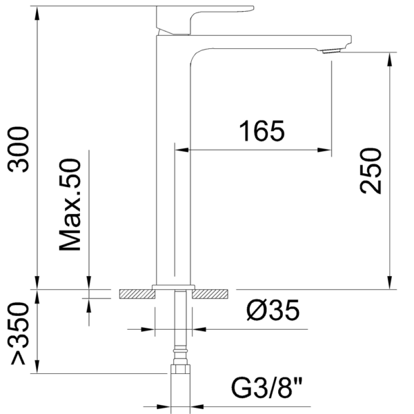 Single-lever basin mixer 250mm Saona Slim Matt Black - Image 2