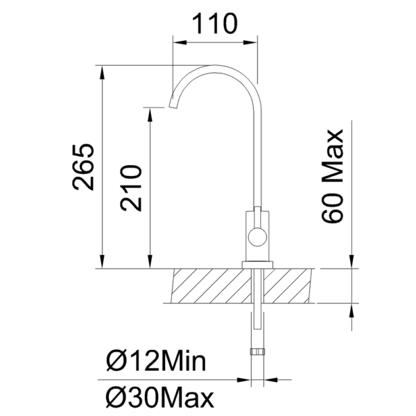 Deck mounted sink mixer 210mm 1-way with 1 control and 1 water outlet for water treatment equipment Stainless Steel - Image 2