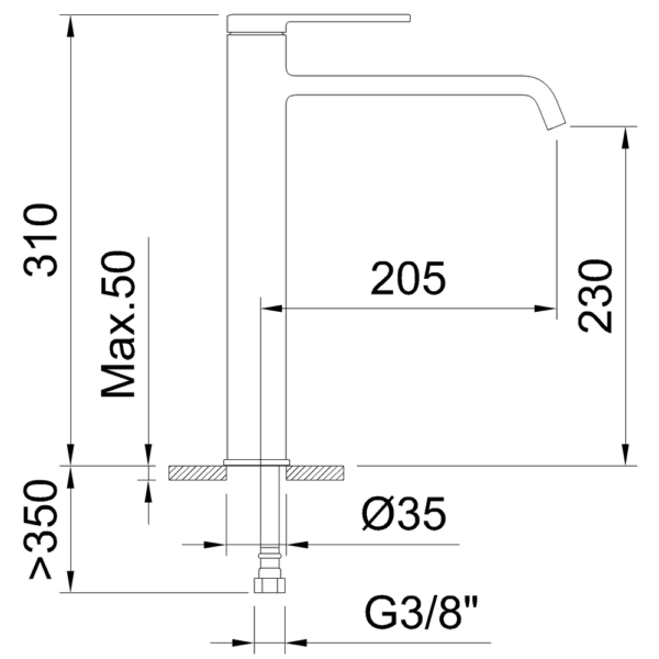 Single-lever basin mixer 230mm 6l/min Velvet I Brushed Gold - Image 3