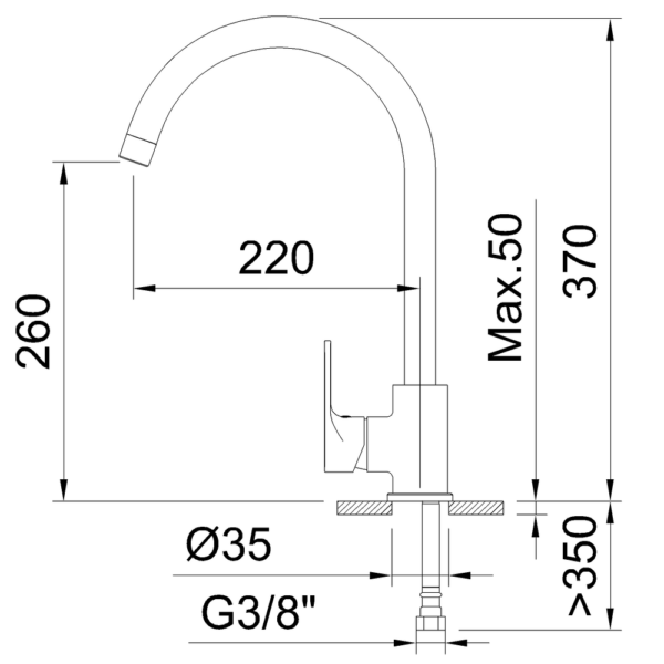 Single-lever sink mixer 230mm 5l/min Rocket Cold Open - Image 2