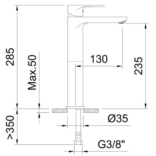 Single-lever basin mixer 235mm 5l/min Rocket Matt Black Cold Open - Image 2