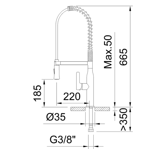 Single-lever sink mixer 185mm 2 Functions Chef 5 EcoNature Cold Open - Image 4